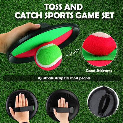 Charniol Kids Toys Toss and Catch Game Set Beach Game Outdoor Ball Sports Games Toss and Catch Ball Nylon Toys for Kids Adults (Pink, Green, Black,12 Paddles 6 Balls)