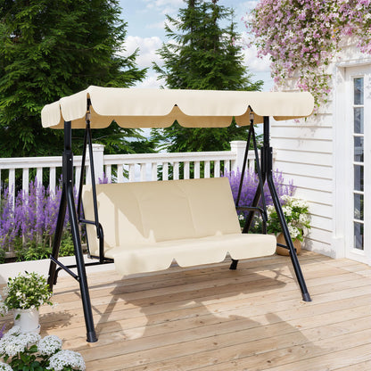 Garvee Outdoor Porch Swing with Adjustable Canopy, 3-Seat Patio Swing Chair with Stand, Heavy Duty Outdoor Swing for Adults, Metal Frame Patio Swing for Garden, Backyard & Poolside,Khika