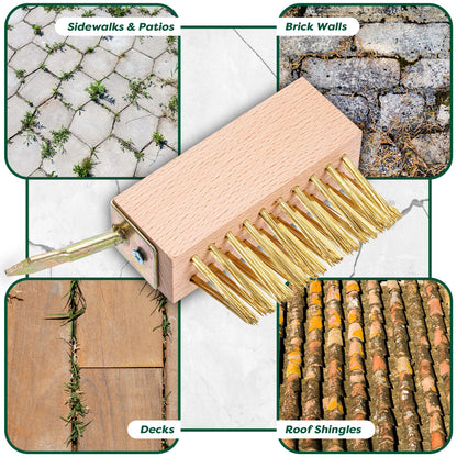 SCRUBIT Moss & Weed Remover Wired Grout Cleaner Brush, Great for Cleaning Decks, Pavers, Patios & Walkways Weed Scraper & Wire Brush Set, Combo w/2 Brush Heads & Scraping Hook - Grout Remover Tool