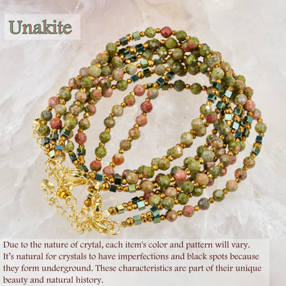 Farfume Unakite - Balance - Crystal Beaded Bracelets, Chakra 4mm Natural Stone Beads Bracelets, Gemstone Spiritual Jewelry Gifts for Mother's Day