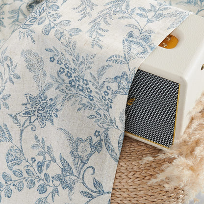 Lazzzy Kitchen Tie Up Valance Curtain Linen Floral Farmhouse Valance for Living Room Bathroom Bedroom Country Window Treatments Small Cafe Curtain 18 Inch Rod Pocket 1 Panel Blue on Beige