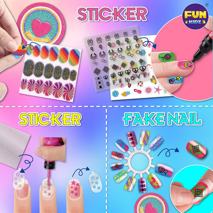 Kids Nail Kit for Girls Ages 7-12, FunKidz Ultimate 315Pcs Nail Polish Pens Combo Pack Size 17.91Wx12.4L Glitter Temporary Nail Supplies for Teens SPA Makeup Kit
