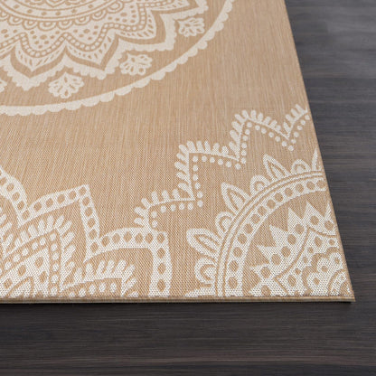 CAMILSON Outdoor Rug 8x10 Modern Area Rugs for Indoor and Outdoor Patios and Porches - Waterproof, Washable, Non-Shedding, Easy-to-Clean Outside Carpet (8 x 10, Medallion - Beige/White)