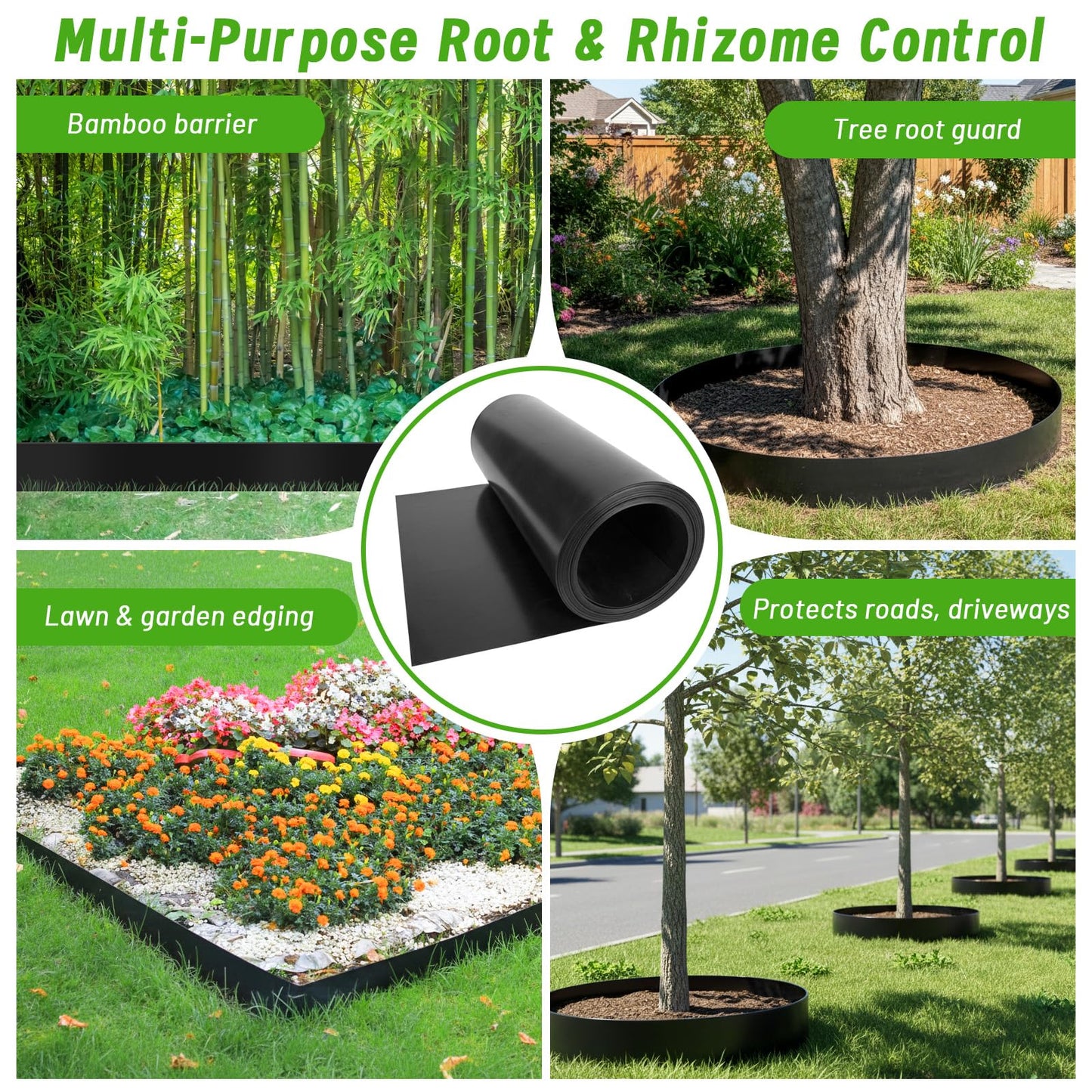 Convivium Tree Root Barrier 12in x 20ft x 60mil, Heavy-Duty Recycled HDPE Root Blocker Roll, Bamboo Barrier for Landscaping, Lawn & Garden Edging, Sidewalk & Foundation Protection