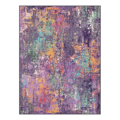 RELEANY Washable Area Rugs 5'x7' Non-Slip Modern Abstract Soft for Living Room Entryway Bedroom Nursery, Print Pattern, Purple Orange Blue Green Rust Red Colorful