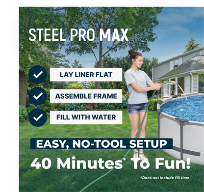 Bestway Steel Pro MAX 14' x 33" Round Above Ground Swimming Pool Set, 530 GPH Filter Pump, Tritech Puncture Resistant Liner, ClickConnect Steel Frame, Gray