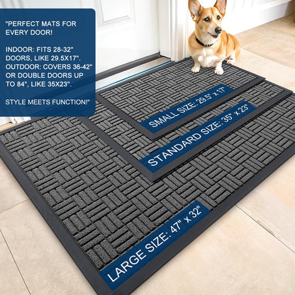 OLANLY Front Door Mat Outside Entrance 47x32, Absorbent, Heavy Duty Sturdy Natural Rubber Doormat Indoor Outdoor, Stain and Fade Resistant, Non-Slip Backing Low Profile Floor Mat for Entryway, Grey