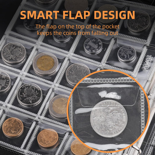 Coin Collection Album Holder for Collectors, 400 Pockets Fireproof Coin Collection Book & 36 Paper Money Organizer Binder for Coin Currency Collection Supplies,Pennies,Bill,Tokens,Badges