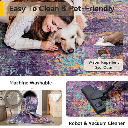 RELEANY Washable Area Rugs 5'x7' Non-Slip Modern Abstract Soft for Living Room Entryway Bedroom Nursery, Print Pattern, Purple Orange Blue Green Rust Red Colorful