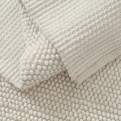 Savi Home Handwoven Wool Cotton Blend Area Rug 4x6', Textured Popcorn Braided Ivory Rug, Soft Thick Farmhouse Contemporary Living Room Carpet, Neutral Modern Decorative Floor Rug