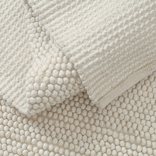 Savi Home Handwoven Wool Cotton Blend Area Rug 4x6', Textured Popcorn Braided Ivory Rug, Soft Thick Farmhouse Contemporary Living Room Carpet, Neutral Modern Decorative Floor Rug