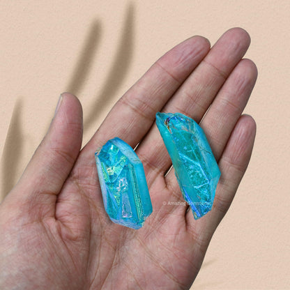 Amazing Gemstone Aqua Aura Quartz Raw Crystals Point and Healing Stones, Natural Rocks for Meditation and DIY Raw Stones and Crystals (1 lb)