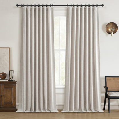 100% Blackout Curtains 84 Inch Length 2 Panels Set Farmhouse Style for Bedroom Windows/Living Room Thermal Insulated Neutral Boho Drapes Linen Blend Natural Ivory 7ft Long Hook Belt Pleated/Back Tab