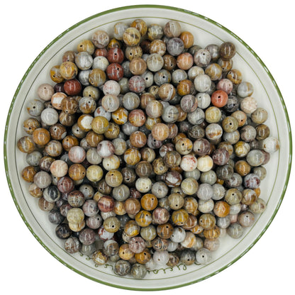 WHNKFB 10mm 50PCS Natural Red Crazy Lace Agate Round Beads, Mexican Fire Banded Loose Stone Beads for Jewelry Making Craft - 6mm 8mm 10mm Options with Free Elastic Cord