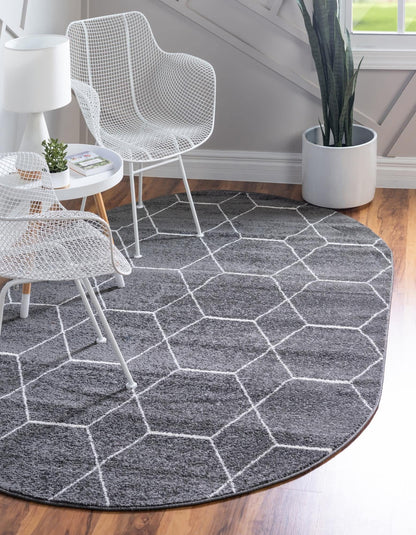 Unique Loom Trellis Frieze Collection Area Rug - Geometric (3' x 5' Oval, Dark Gray/ Ivory)