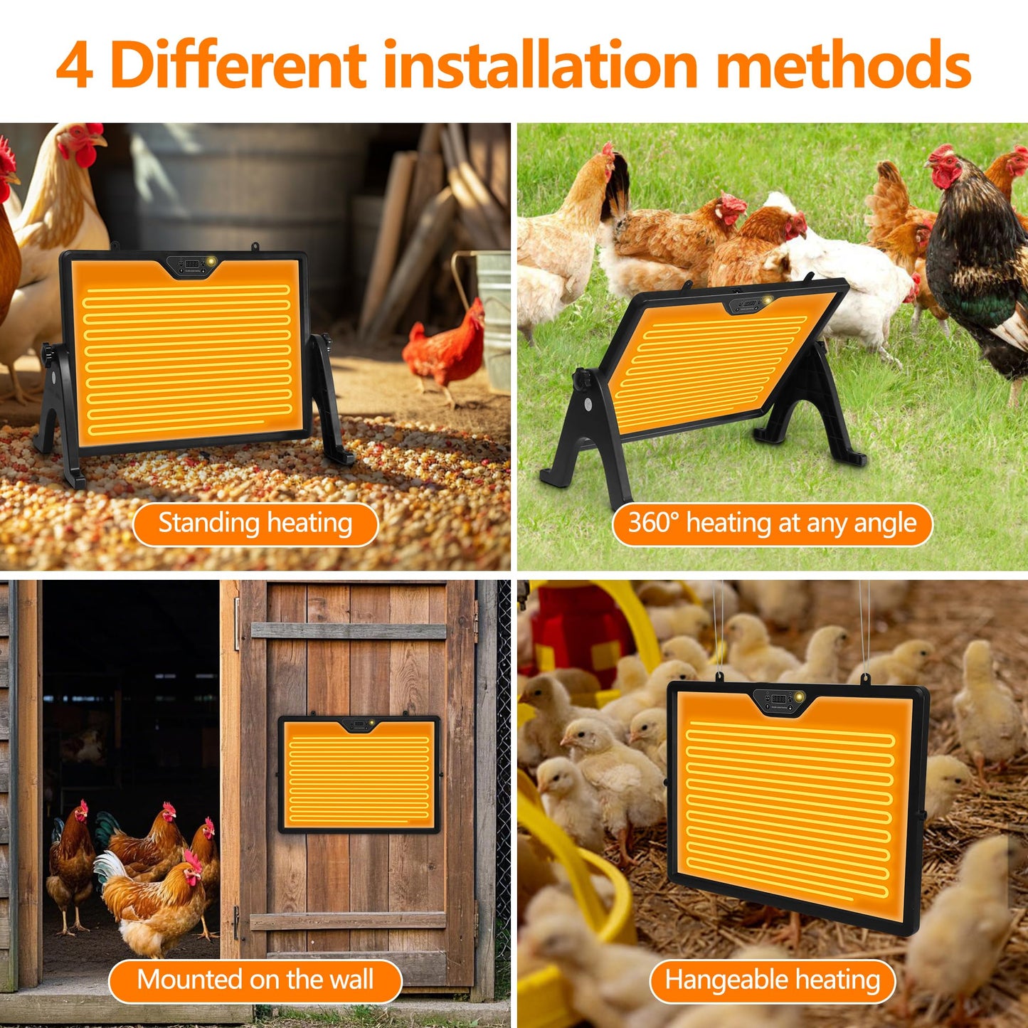 Chicken Coop Heater Winter - Safe Adjustable Temperature Heater with Remote Control, Timer-Ready for Indoor Outdoor Pets/Animals, Black
