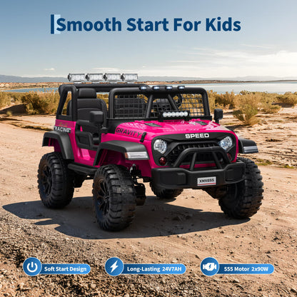 24V 2 Seater Kids Electric Truck with Parent Remote Control, 4WD Ride on Car for Toddlers & Kids 4-8, 100Min Battery, Dual Motor, All Terrain Electric Vehicle Gift for Boys Girls