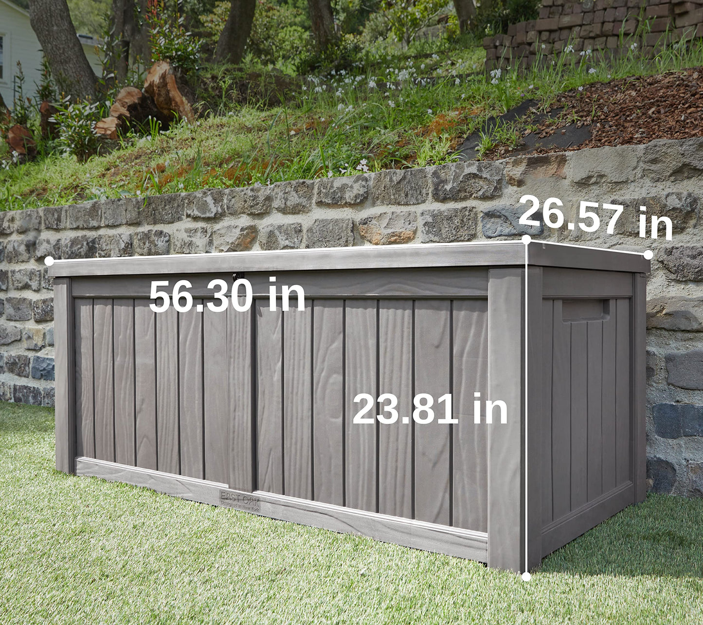 EAST OAK Outdoor Storage Box, 120 Gallon Deck Box with Stainless Steel Rods Large Resin Storage Bin for Patio Cushions, Garden Tools, Waterproof and UV Resistant, Lockable, Grey