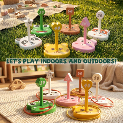 Animal Ring Toss Game Toy Set for Kids, 6 Targets Stands & 36 Rings Combo, Indoor Outdoor Party Yard Family Adults Activity, Holiday Present Birthday Gift for Toddlers Boys Girls Child Ages 3+