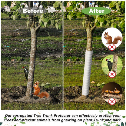 Nuenen 12 Pcs Corrugated Tree Guards, Long 15.75 Inch Diameter 1.96 Inch Pp Tree Trunk Protectors, Tree Bark Protector Tube Wraps for Saplings Plants Seedlings Deer Rabbit Cats Rodents Mowers (White)