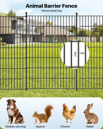 Garden Fence Animal Barrier with Gate 40in(H) x23ft(L) 10Panels Heavy Duty Metal Wire No Dig Decor Fencing,Tall Outdoor Dog Safety Fences with Stake,Temporary Edging for Yard
