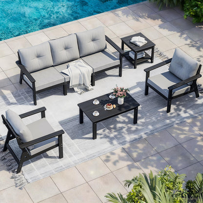 PamapicLife 7-Piece HDPE Patio Furniture Set, Outdoor Sectional Sofa Set,All Weather Outdoor Couch with Dust-Free Cushions, Durable Patio Conversation Sets for Balcony, Porch, Black