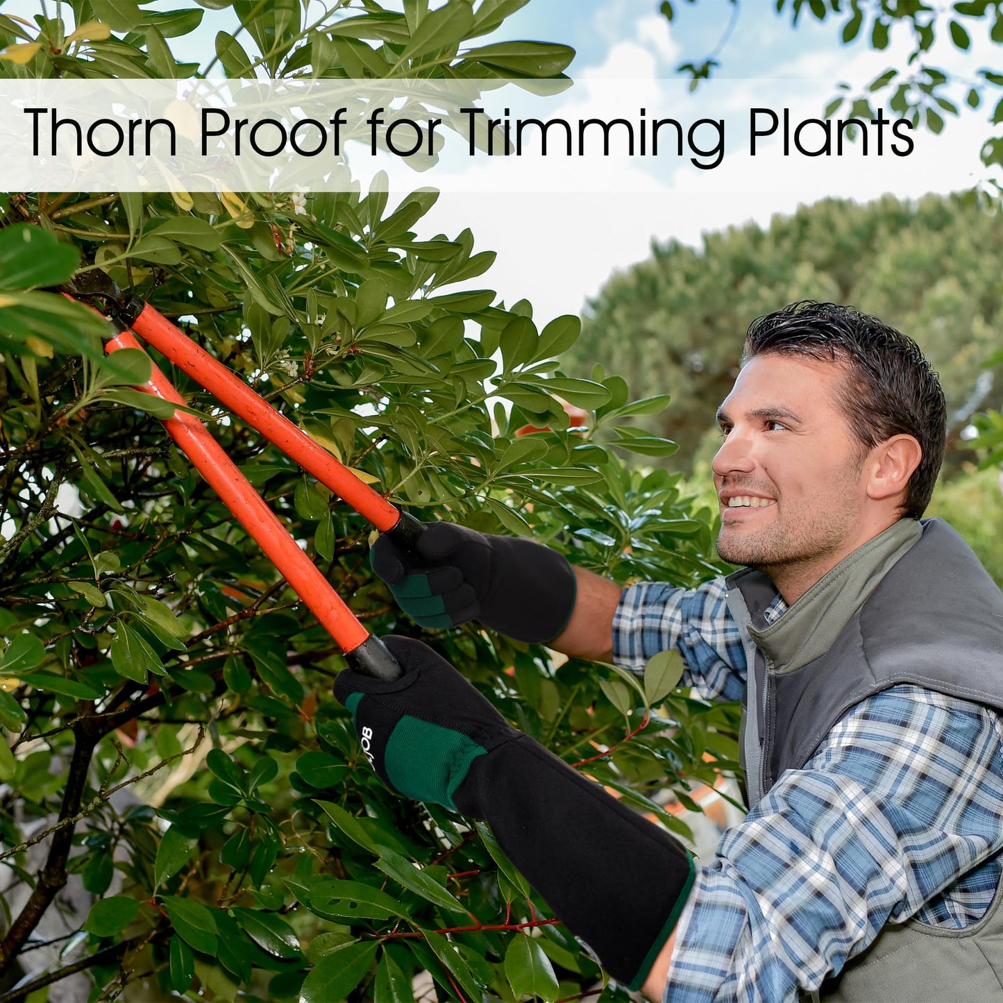 COOLJOB Thorn Proof Rose Pruning Garden Gloves for Men, Long Sleeve Padded Yard Work for Bush, Blackberry, Cactus, Heavy Duty/Puncture Resistant/Machine Washable, Medium, Green