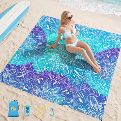 Aroveea Beach Blanket Waterproof Sandproof 1-7 Adult Oversized 78'' × 110'' Lightweight Durable Compact Sand Free Beach Mat for Travel Camping Hiking Picnic Blanket Extra Large