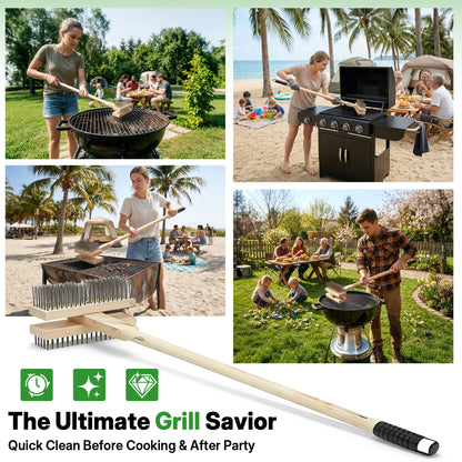 FULEIYA 2PCS 51" Stainless Steel Grill Brush for Outdoor Grill Cleaning Brush with Long Handle, BBQ Grill Brush Detachable Double Ended Wire Bristle Brush Grill with Fixing Bolts & Wrench