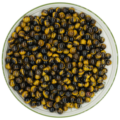 WHNKFB 6mm 100PCS Natural Yellow Tiger's Eye Round Beads, Smooth Polished Loose Gemstone Beads for Jewelry Making Craft - 4mm 6mm 8mm 10mm Options with Free Elastic Cord
