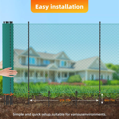 Temporary Fence with Garden Posts & 3.1'H x 60'L Plastic Mesh,Portable Snow Fencing with Windbreak Rope and Ground Stakes,Dog Fence Outdoor for Yard,Backyard Fences,Garden Fence Protect Barrier