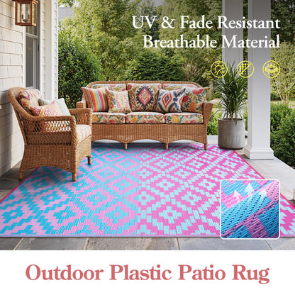 Wonnitar 8x10 Outdoor Rug, Large Waterproof Reversible Plastic Straw Rug for Patios, Indoor/Outdoor Area Rug Lightweight Camping Rug for Outside RV Balcony Garden Deck, Blue/Purple