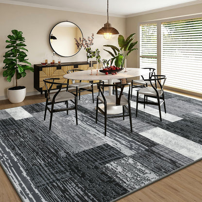 Large Area Rugs,Modern Geometric Patchwork Floor Decor for Bedroom Aesthetic Carpet, Rockwood Collection, Indoor Rugs for Living Room, Dining Room, Nursery, Office, Machine Washable Rug,6x9 Ft Grey