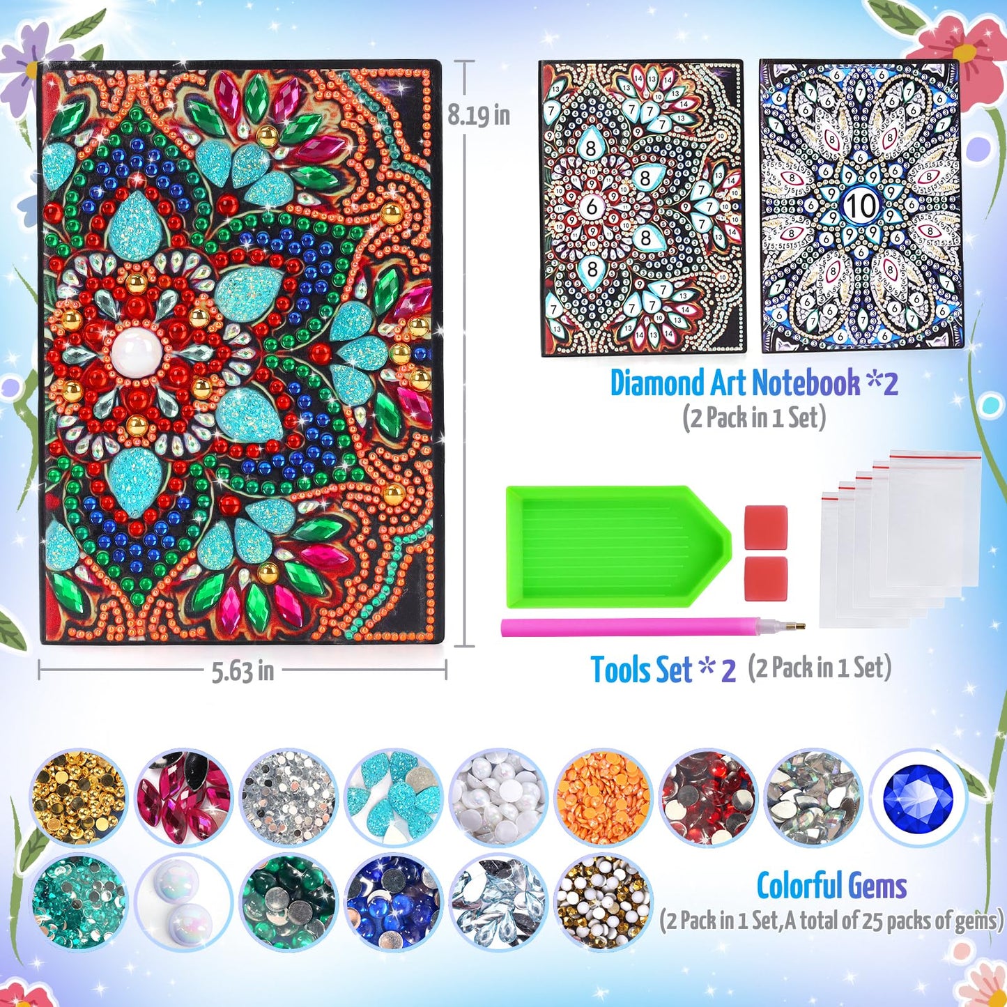 Micaracy Craft Kits for Kids Age 6-8-9-10, Presents for 5 7 11 12 Year Old Girls Notebook Diamond Art Painting Kit Arts and Crafts for Kids Toys for 5-10 Year Old Girl Gifts Diary (2 pcs)