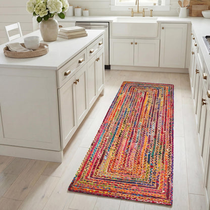 SAFAVIEH Cape Cod Collection Runner Rug - 2'3" x 6', Red & Multi, Handmade Jute & Cotton, Woven Braided Design (CAP202A)