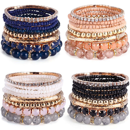 MILACOLATO 4 Sets Boho Bracelets for Women Multi-Color Layered Stackable Natural Beaded Bracelets Adjustable Stretch Bohemian Bracelets A