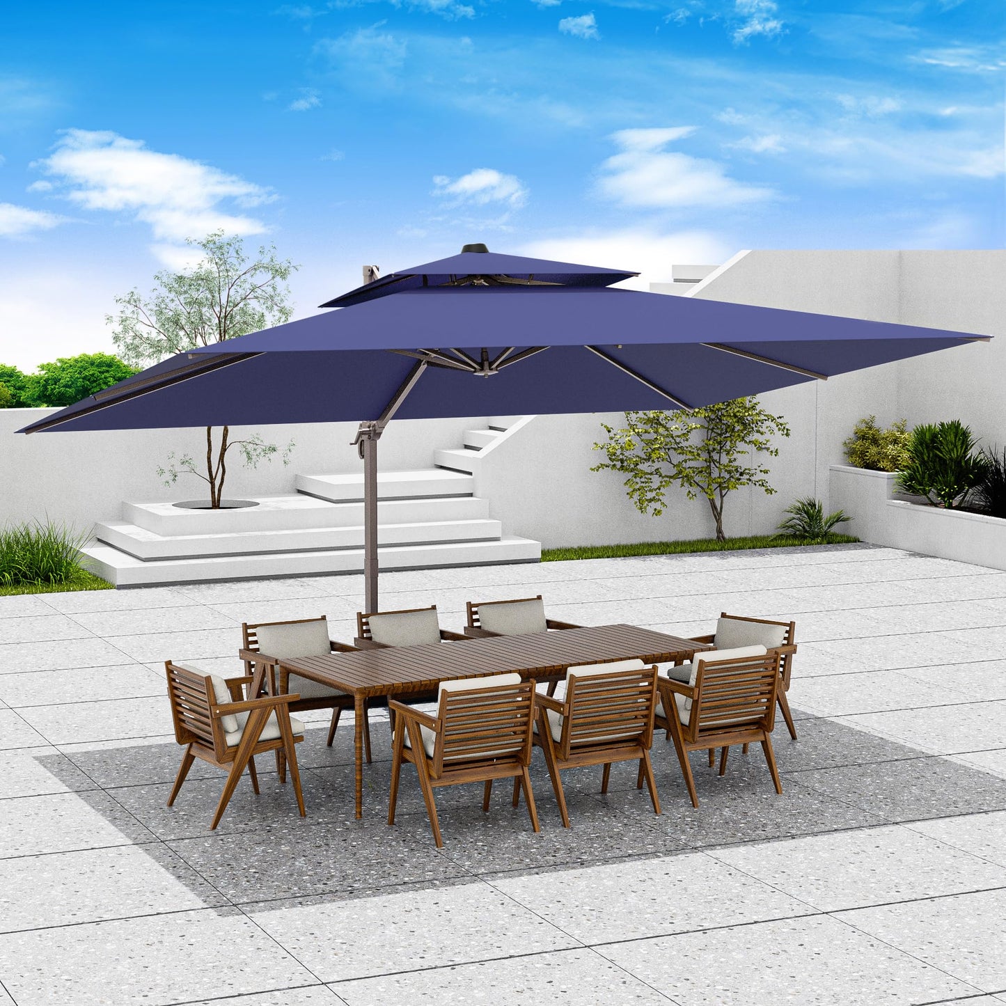Jentafix 10x13 FT Patio Umbrella, Large Cantilever Rectangular Double Top Heavy Duty Offset Umbrellas with 360° Rotation, Outdoor shade for Garden Deck Pool Patio, Navy