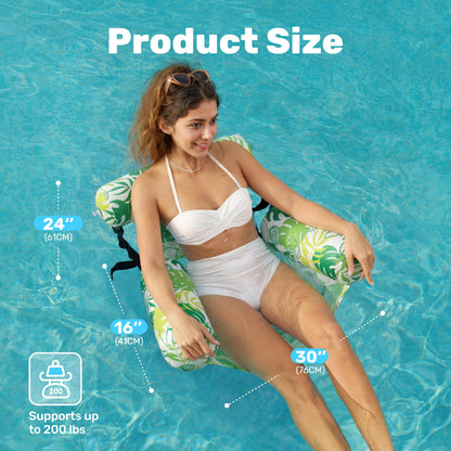 SLOOSH Inflatable Pool Floats Adult, 2 Packs Floating Lounge Chairs,Blow up Pool Noodles for Adult Heavy Duty,Floating Chair for Party Summer Water Beach Lake Fun,Summer Leaves-Green,Blue