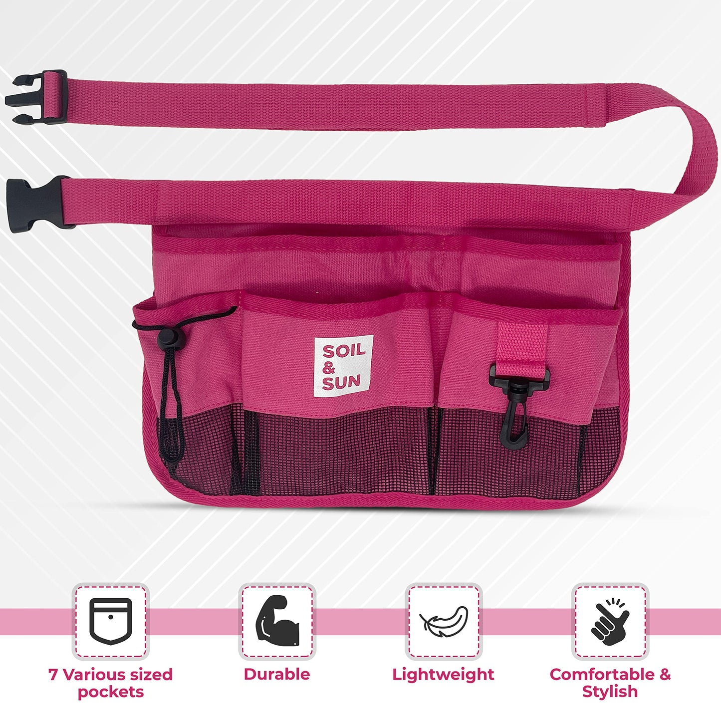 Soil & Sun Garden Tool Belt for Women, Tool Apron, Utility Belt Women, Teacher, Canvas Waist Apron with Pockets,Garden Aprons (Pink)