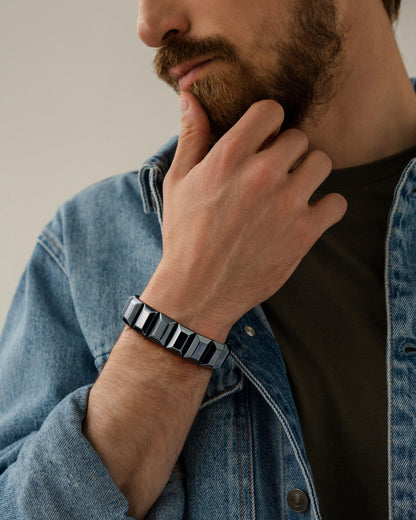 DONYUDE Hematite Bracelet for Men Black Natural Hematite to Reclaim Energy Confidence Elastic Crystal Bracelets Motivational Gift Unleash Your Inner Strength Birthday Gifts Jewelry