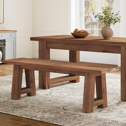 TRIBEWOOD Solid Wood Dining Bench with A-Shaped Legs, 55.12-Inch Farmhouse Entryway Bench Indoor for Hallway, Kitchen, Dining Room, Living Room (Brown)