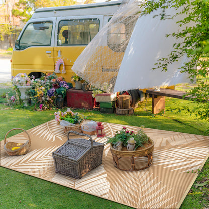 GENIMO Outdoor Rug 9' x 12' Waterproof for Patios Clearance, Reversible Outdoor Plastic Straw Camping Rug Carpet, Large Area Rugs Mats for RV, Camper, Deck, Balcony, Porch, Beach, Picnic, Brown&Beige