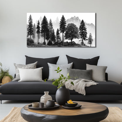 CPKATMT Foggy Forest Wall Art for Living Room Black Tree Pictures wall Decor for Office Natural Landscape Wall Decor for Bedroom 20 x 40 Inch
