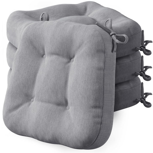 Codi Dining Chair Cushions 4 Pack, Thick Chairs Pads for Indoor Kitchen Room - Washable, Non-Slip Memory Foam Seat Cushion with Ties, 16.5"x16.5"x 3.5", Set of 4, Grey New