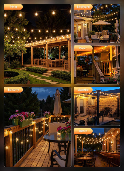 Outdoor String Lights with Remote, 100Ft Outside Waterproof Light with Dimmable G40 LED Bulbs, Shatterproof Connectable Hanging Patio Lights for Porch, Backyard, Bistro, Deck, Balcony, Home Decor
