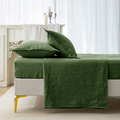 EVERLY 100% Linen Pillowcases Set of 2, Envelope Overlap Closure French Natural Washed Flax Pillowcases 20x26 inches-Mossy Green