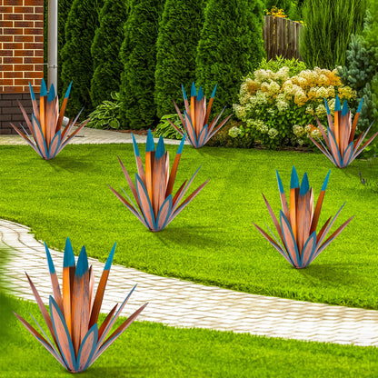 TOMBABY Large Leaf Thickened Metal Agave Plant Outdoor Decoration Desert Courtyard Art Plant Garden Decoration Outdoor Metal Art Floral Gift for Yard (2, Blue)