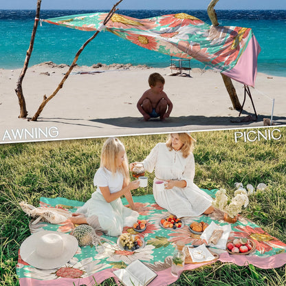BYDOLL Beach Blanket Waterproof Sandproof 78''×81'' Suits1-4 Adults Compact Lightweight Oversized Sand-Free Blanket Large Picnic Mat for Beach Travel Camping Hiking