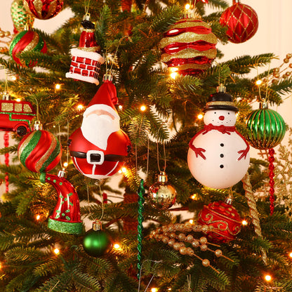 Alupssuc 100 Pcs Christmas Ball Ornaments Set, Santa Claus and Snowman Christmas Tree Decoration Baubles for Indoor Outdoor Holiday Wedding Party Decoration Tree with Hanging Rope, Red & Green & Gold