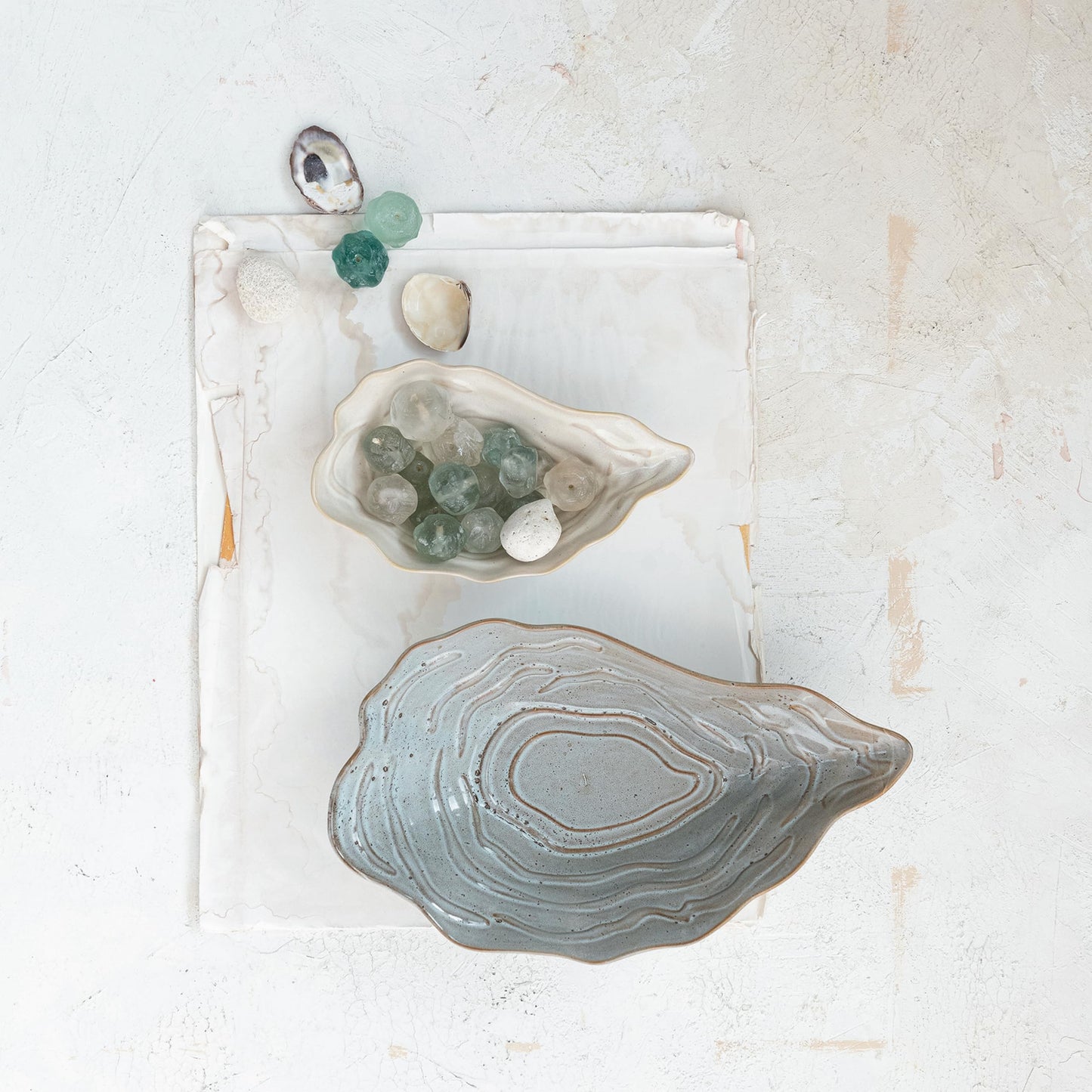 Creative Co-Op Oyster Shaped Stoneware Bowl, Blue